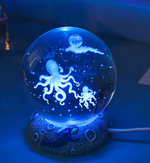 Marine Animals Crystal Ball 3D with Resin Sphere Stand Base