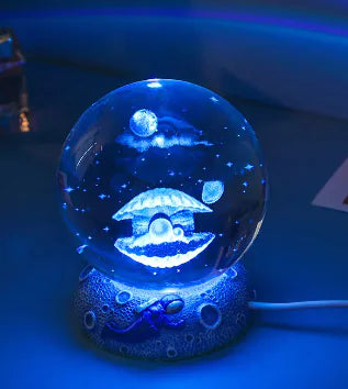 Marine Animals Crystal Ball 3D with Resin Sphere Stand Base