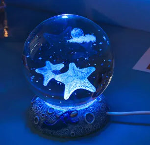 Marine Animals Crystal Ball 3D with Resin Sphere Stand Base