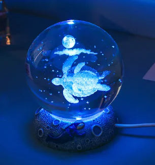 Marine Animals Crystal Ball 3D with Resin Sphere Stand Base