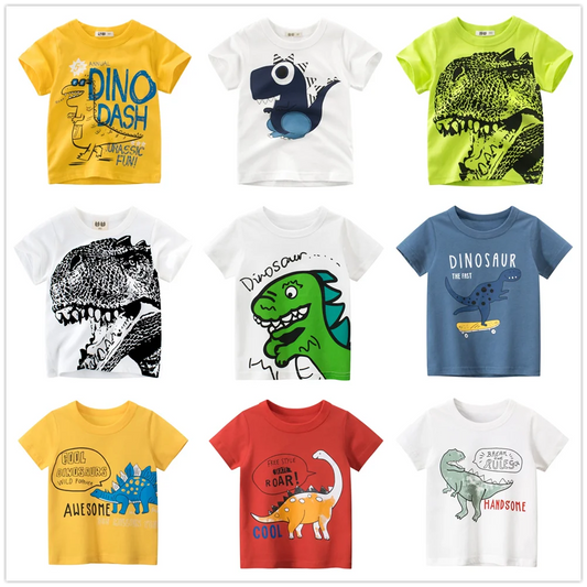 2 3 4 5 6 7 8 Years Kids Boys Clothes 100% Cotton Short Sleeve T-Shirts  Dinosaur Cartoon Children Clothes  Kids Summer Clothing