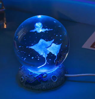 Marine Animals Crystal Ball 3D with Resin Sphere Stand Base