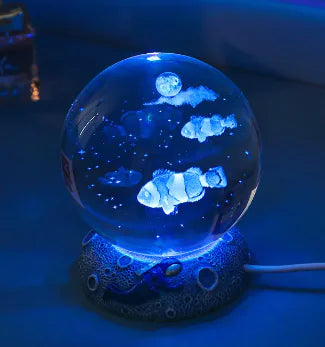 Marine Animals Crystal Ball 3D with Resin Sphere Stand Base