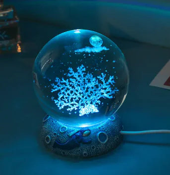 Marine Animals Crystal Ball 3D with Resin Sphere Stand Base