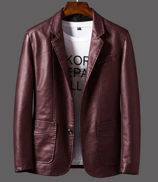 Leather Men's Autumn And Winter Jacket Thin Lapel