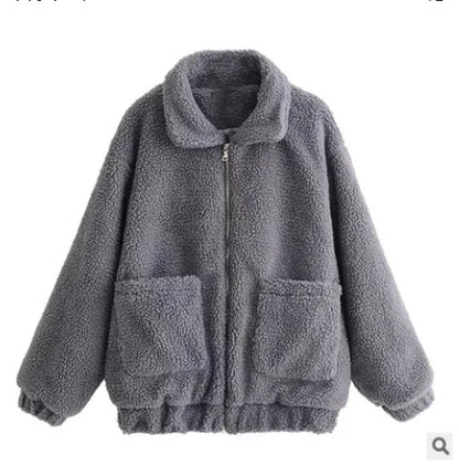 Winter warm lamb hair pocket cotton coat