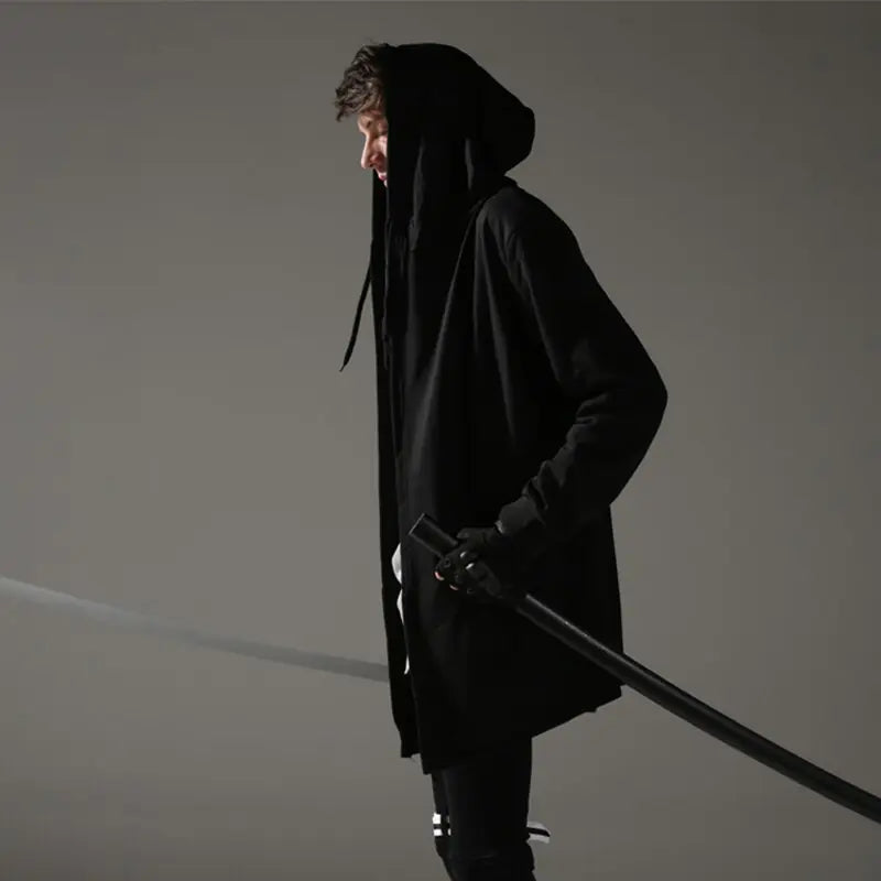 Black Hooded Wizard Trench Coat Windbreaker Men