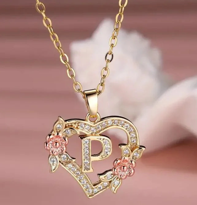 Fashion Hollowed-out Love Heart Flowers Letter Necklace