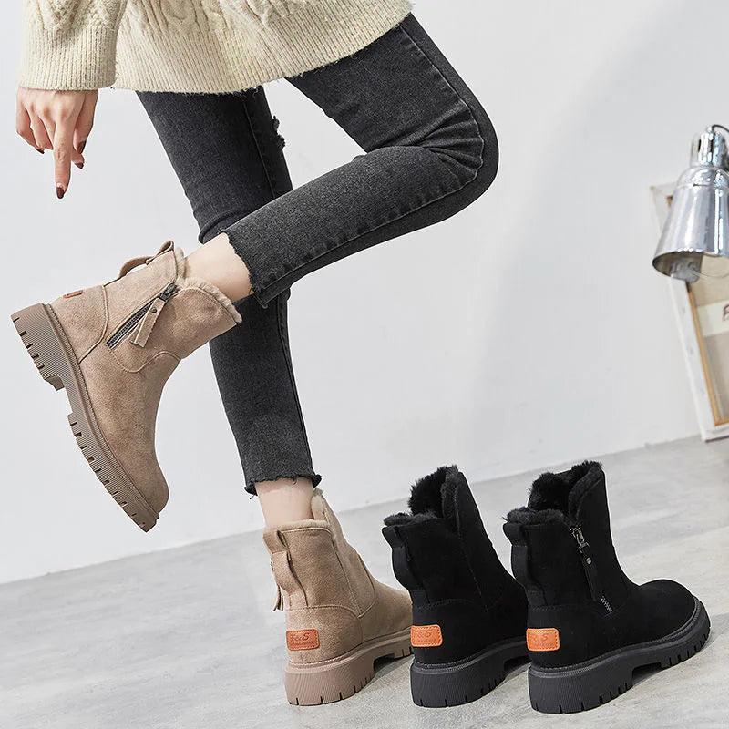 Warm Cotton Leather And Fur Integrated Winter Women's Boots