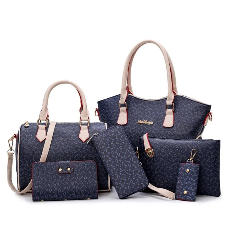 Women's Fashion Leather Bags 6 Piece Set