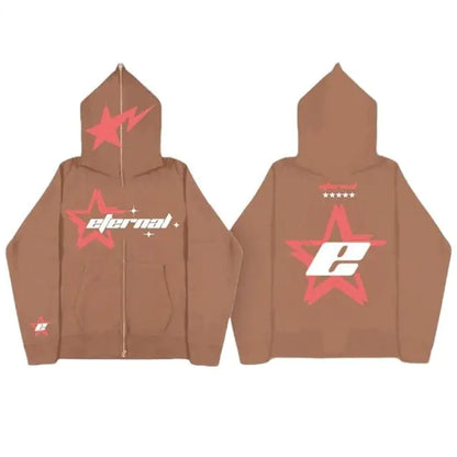 Mens Star Printing Zipper Hoodie