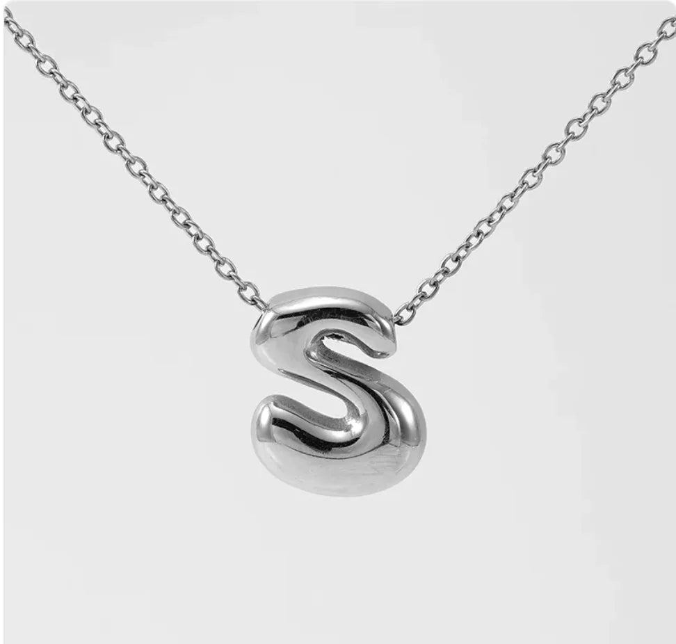 Women's Glossy Bubble Letter Pendant Necklace