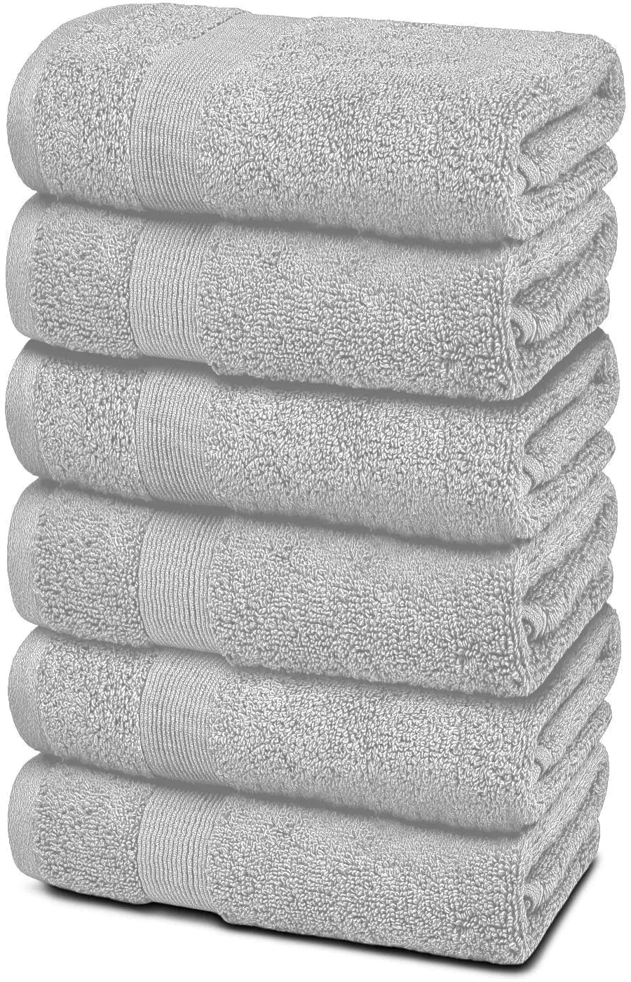 6 Pcs Resort Collection Soft Hand Towels 16x27 in Luxury Plush Cotton Light Gray