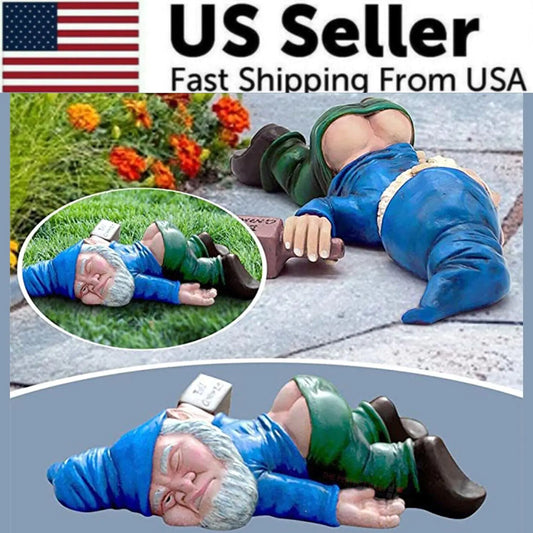 Drunk Dwarf Garden Gnome Decoration Drunken Ornament Decor Yard Patio Lawn US