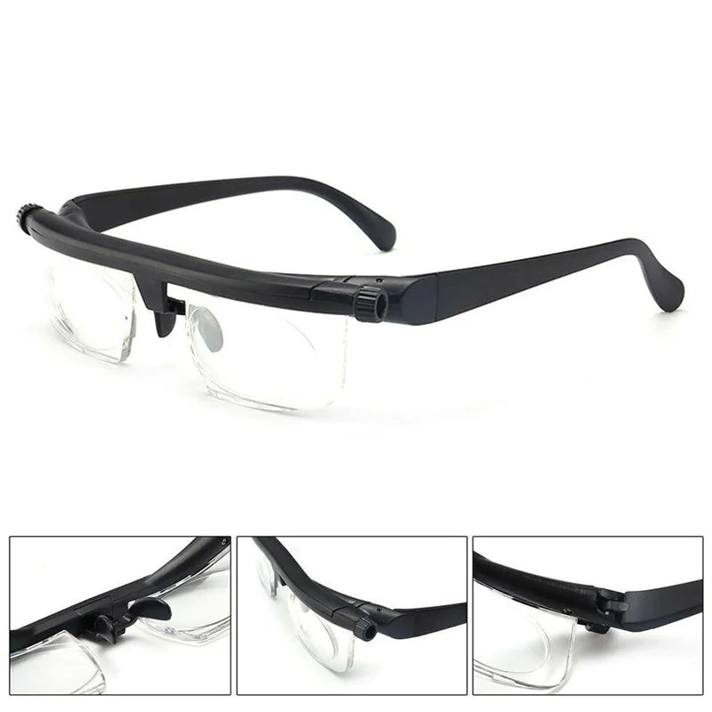 Dial Adjustable Glasses Variable Focus For Reading Distance Vision Eyeglasses US