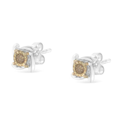 Two-Toned Sterling-Silver Diamond Stud Earring (0.10 cttw, Champagne Color, I2-I3 Clarity)