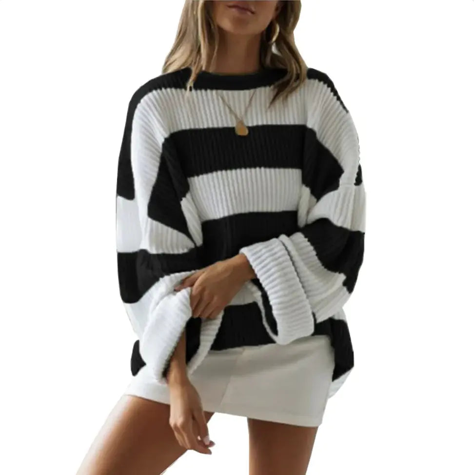 Women's sweater women's striped colorblock sweater