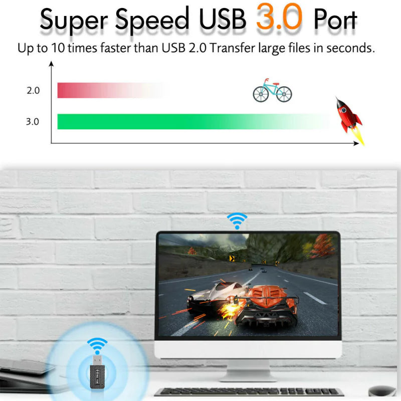 1300Mbps USB3.0 Wireless WiFi Adapter Dongle Dual Band 5G/2.4G Desktop Laptop PC