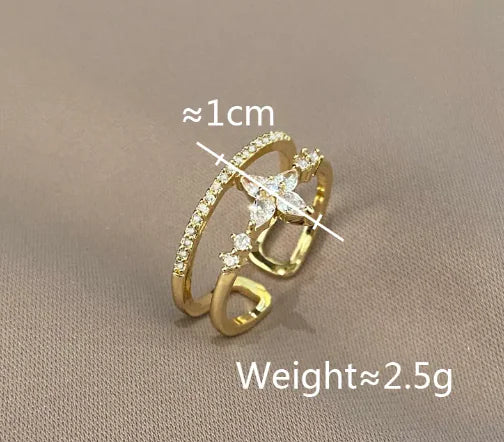 Exquisite Diamond Double Circles Star Ring