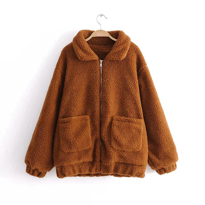 Winter warm lamb hair pocket cotton coat