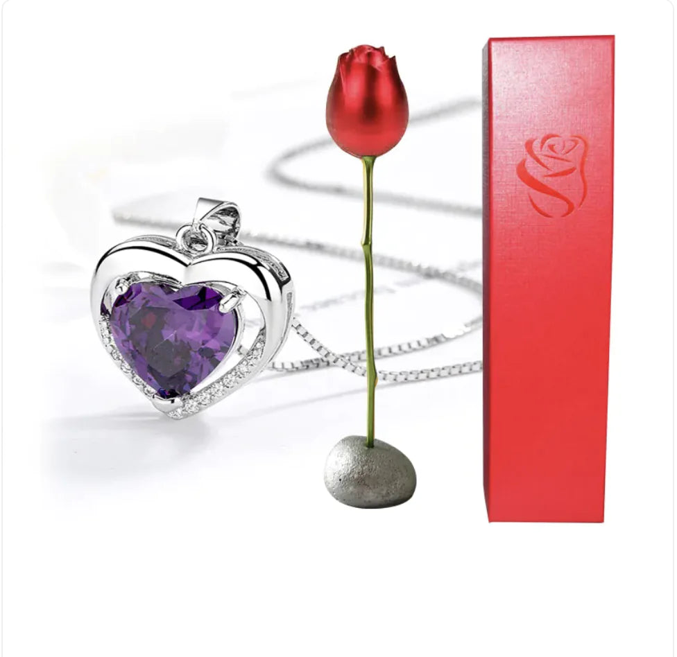 Heart-Shaped Blue and Purple Crystal Pendant Necklace