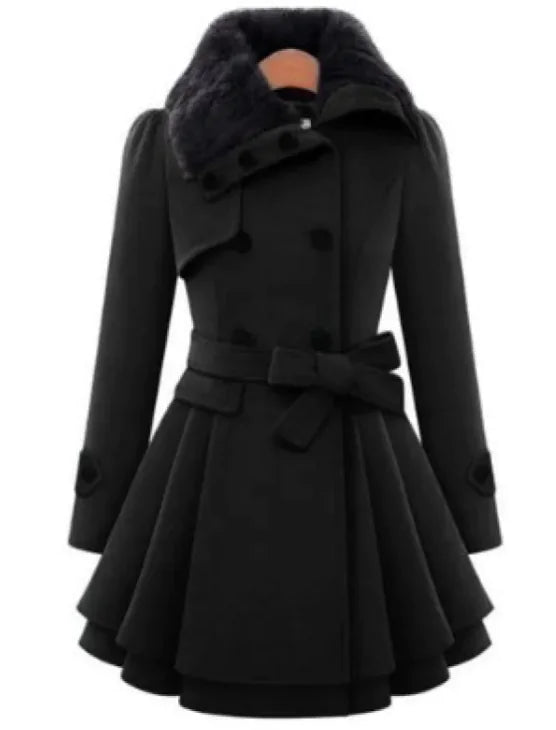 Women's Slim Double-Breasted Wool Coat – Mid-Length & Padded