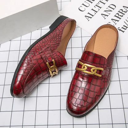 Crocodile Pattern Leather Mules Slippers for Men