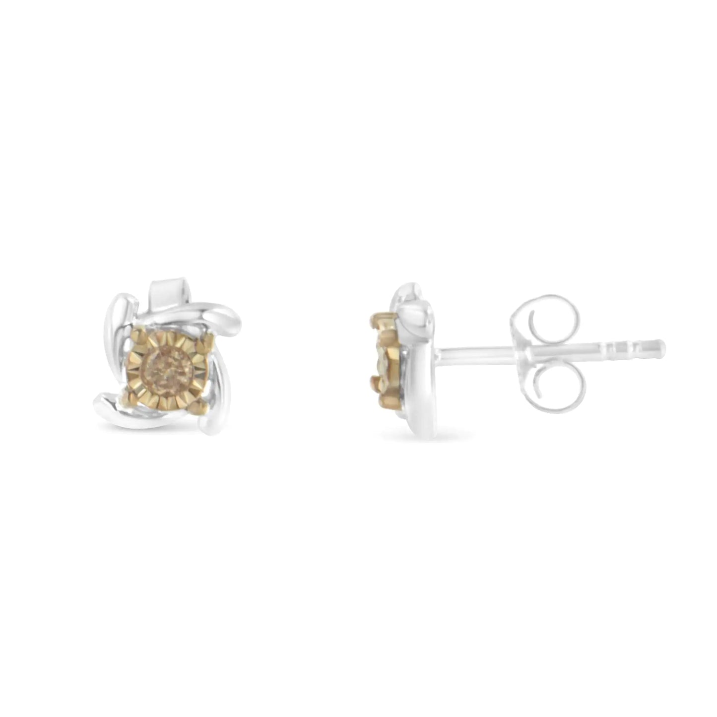 Two-Toned Sterling-Silver Diamond Stud Earring (0.10 cttw, Champagne Color, I2-I3 Clarity)