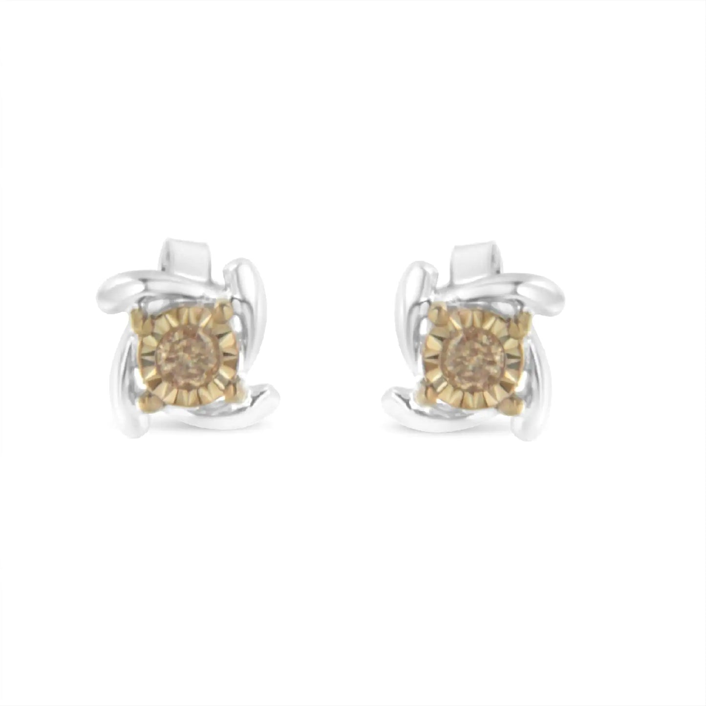 Two-Toned Sterling-Silver Diamond Stud Earring (0.10 cttw, Champagne Color, I2-I3 Clarity)