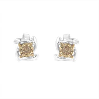 Two-Toned Sterling-Silver Diamond Stud Earring (0.10 cttw, Champagne Color, I2-I3 Clarity)