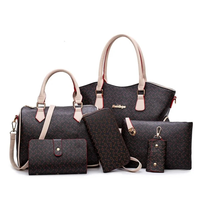 Women's Fashion Leather Bags 6 Piece Set