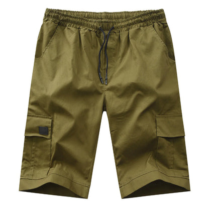 Men Casual Chino Cargo Shorts Elastic Waist Drawstring 6 Pockets Summer Trousers