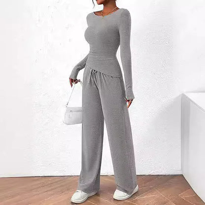 Casual Suit Long-sleeved T-shirt Wide-leg Pants 2 Pieces Set