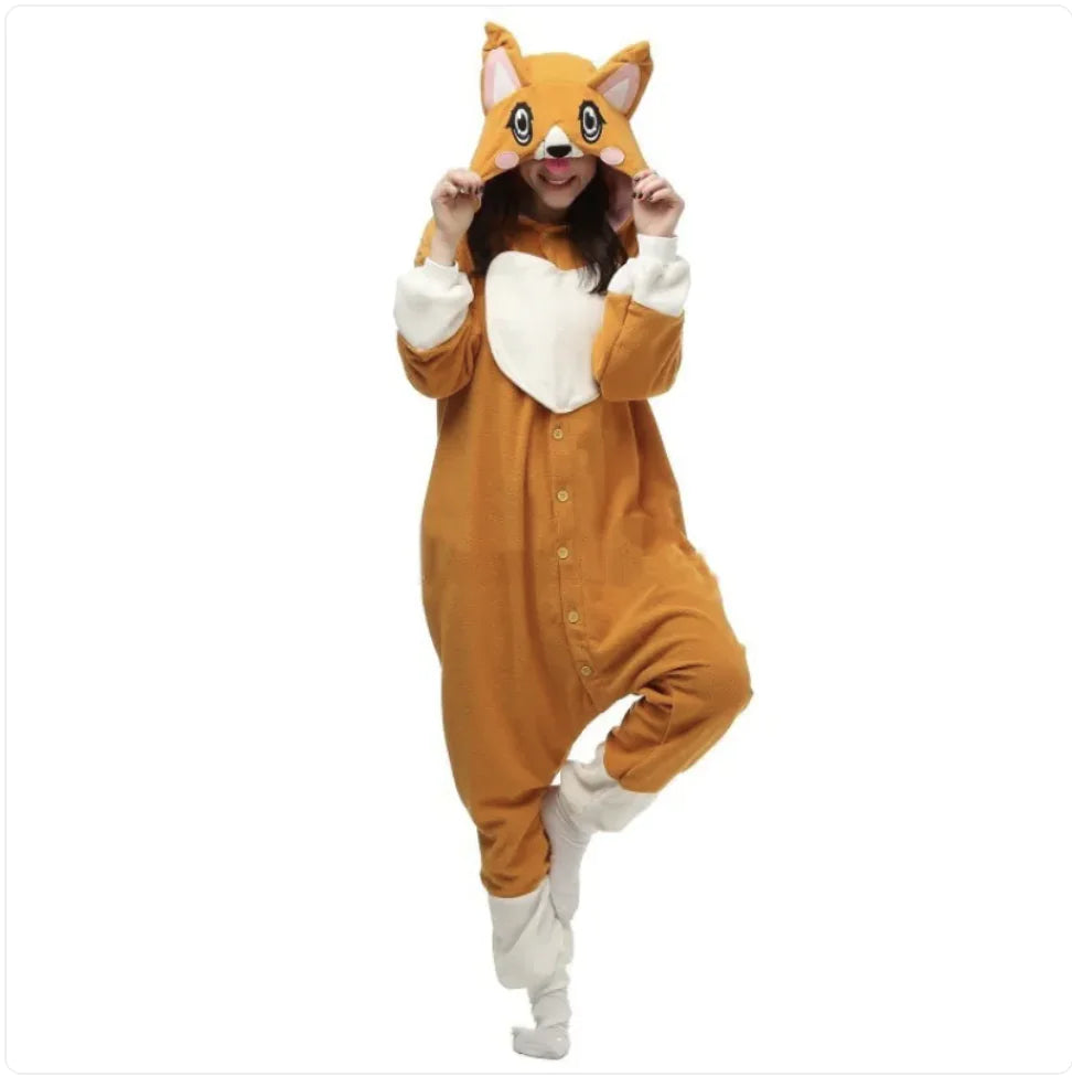 Adorable Big-Eyed Corgi Cartoon Animal Onesie Pajamas