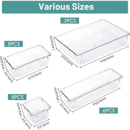 25 Pieces Clear Plastic Drawer Organizer Set