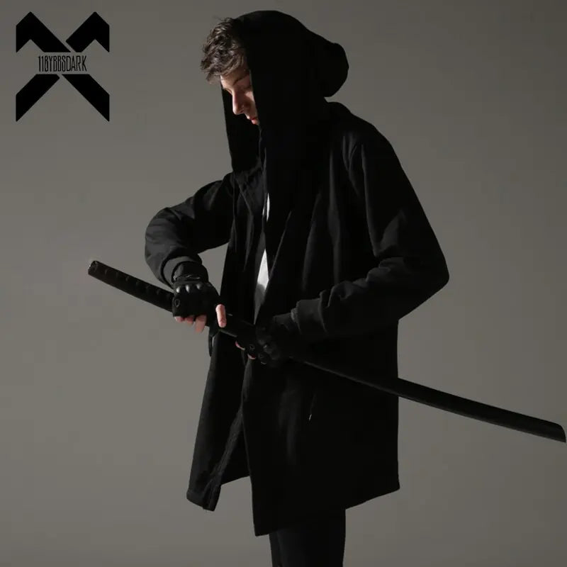 Black Hooded Wizard Trench Coat Windbreaker Men