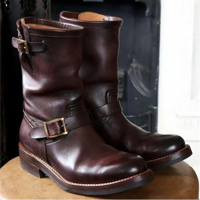 Low Heeled Autumn And Winter Round Toe Mid Tube Men's Boots