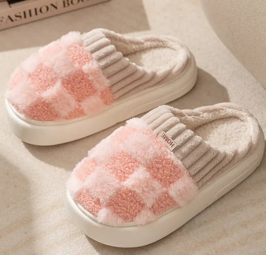 Cozy Plaid Plush Slippers