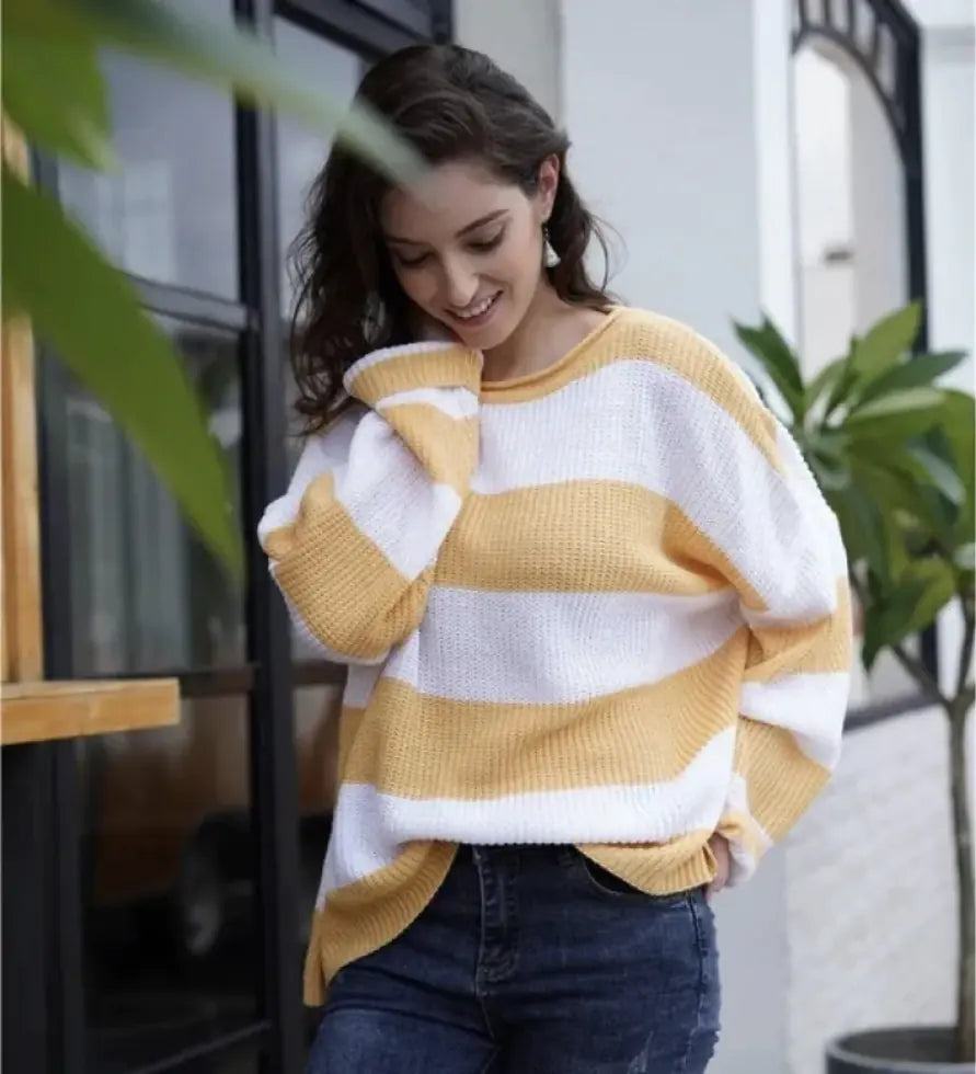 Women's sweater women's striped colorblock sweater