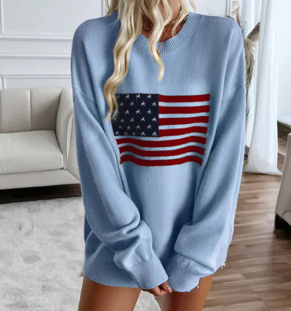 Loose Yarn-Dyed Independence Day Long Sleeve