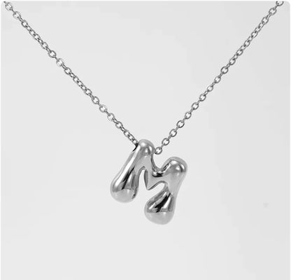 Women's Glossy Bubble Letter Pendant Necklace