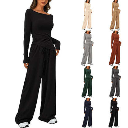 Casual Suit Long-sleeved T-shirt Wide-leg Pants 2 Pieces Set