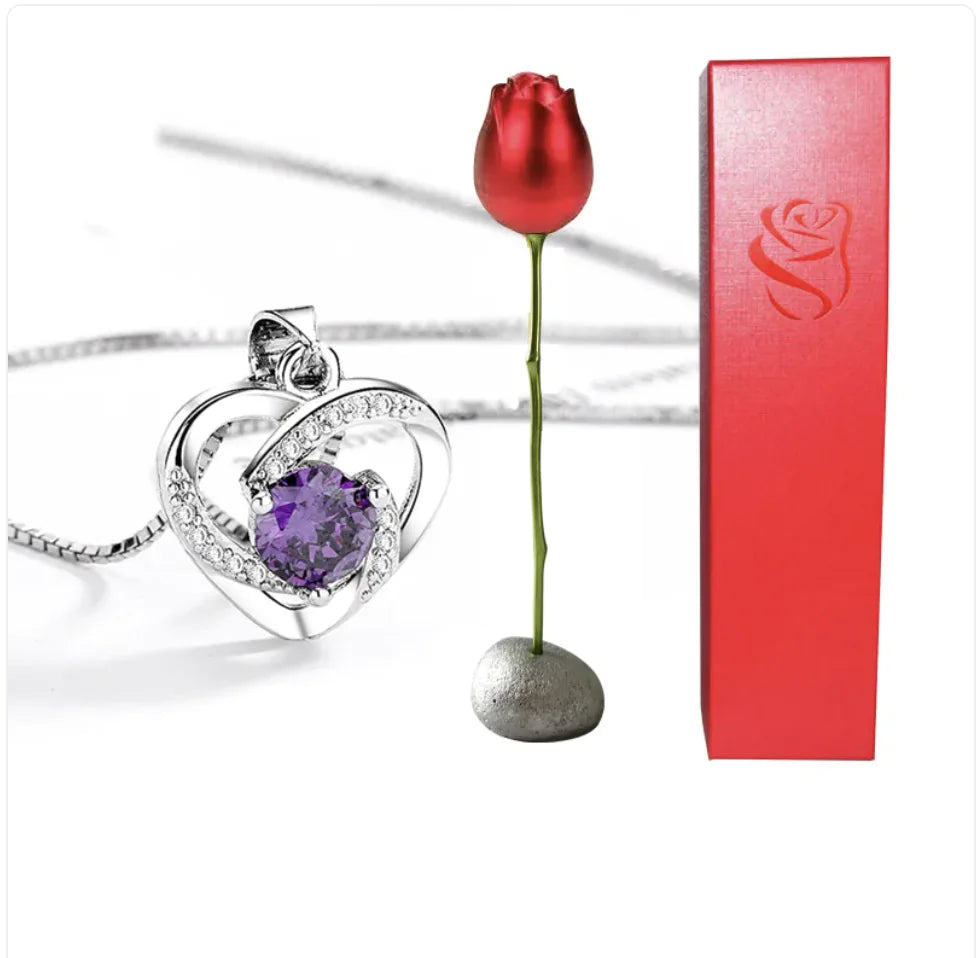 Heart-Shaped Blue and Purple Crystal Pendant Necklace