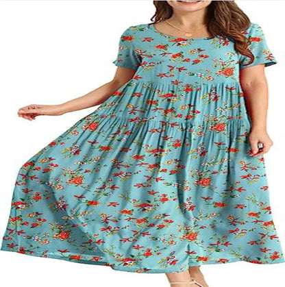 Casual And Comfortable Pleated Loose Floral Dress