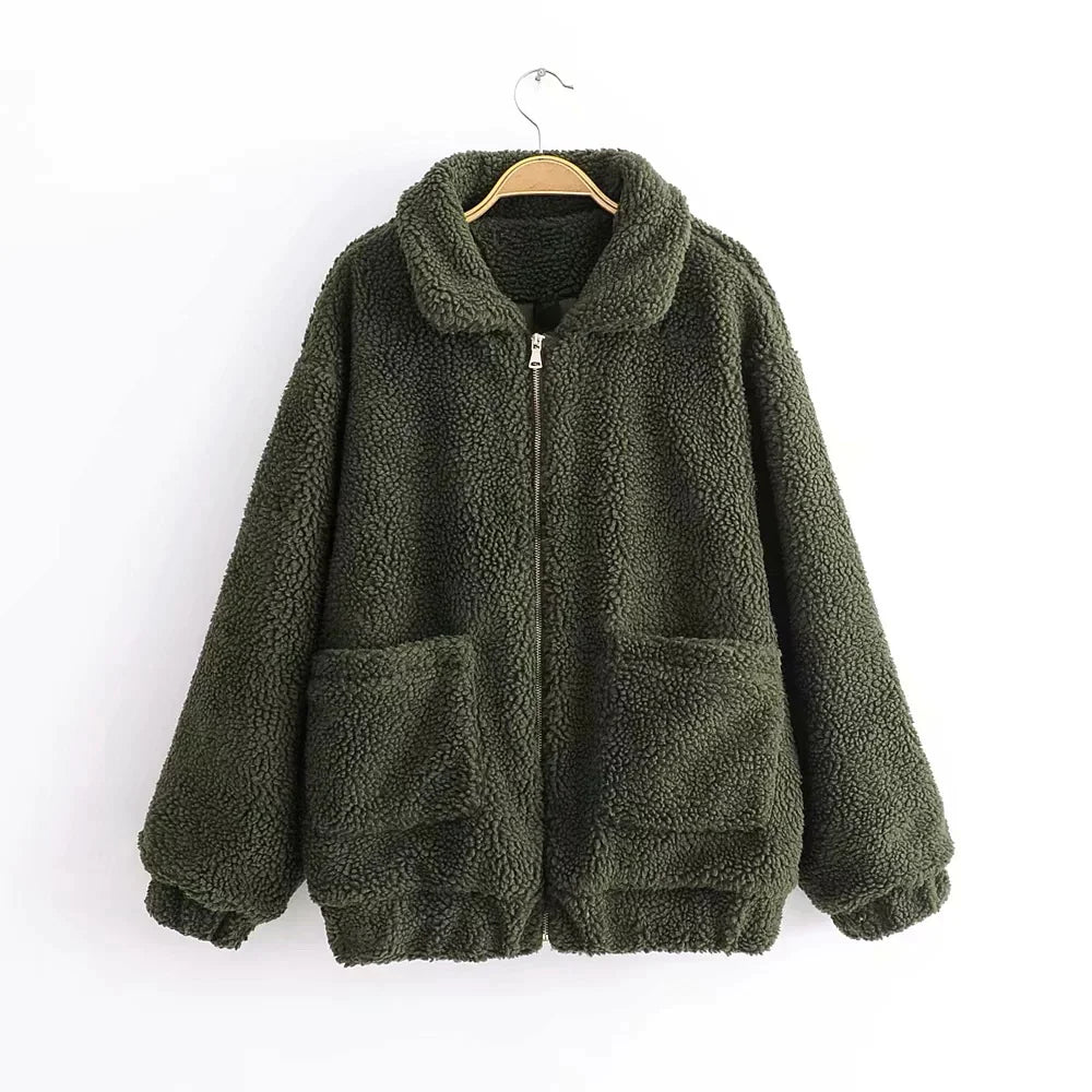 Winter warm lamb hair pocket cotton coat