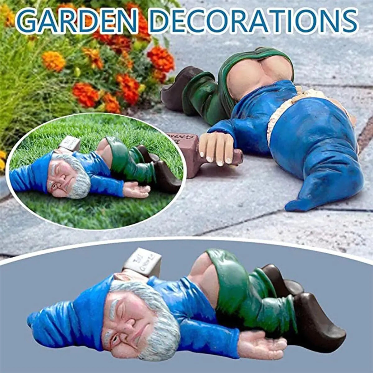 Drunk Dwarf Garden Gnome Decoration Drunken Ornament Decor Yard Patio Lawn US