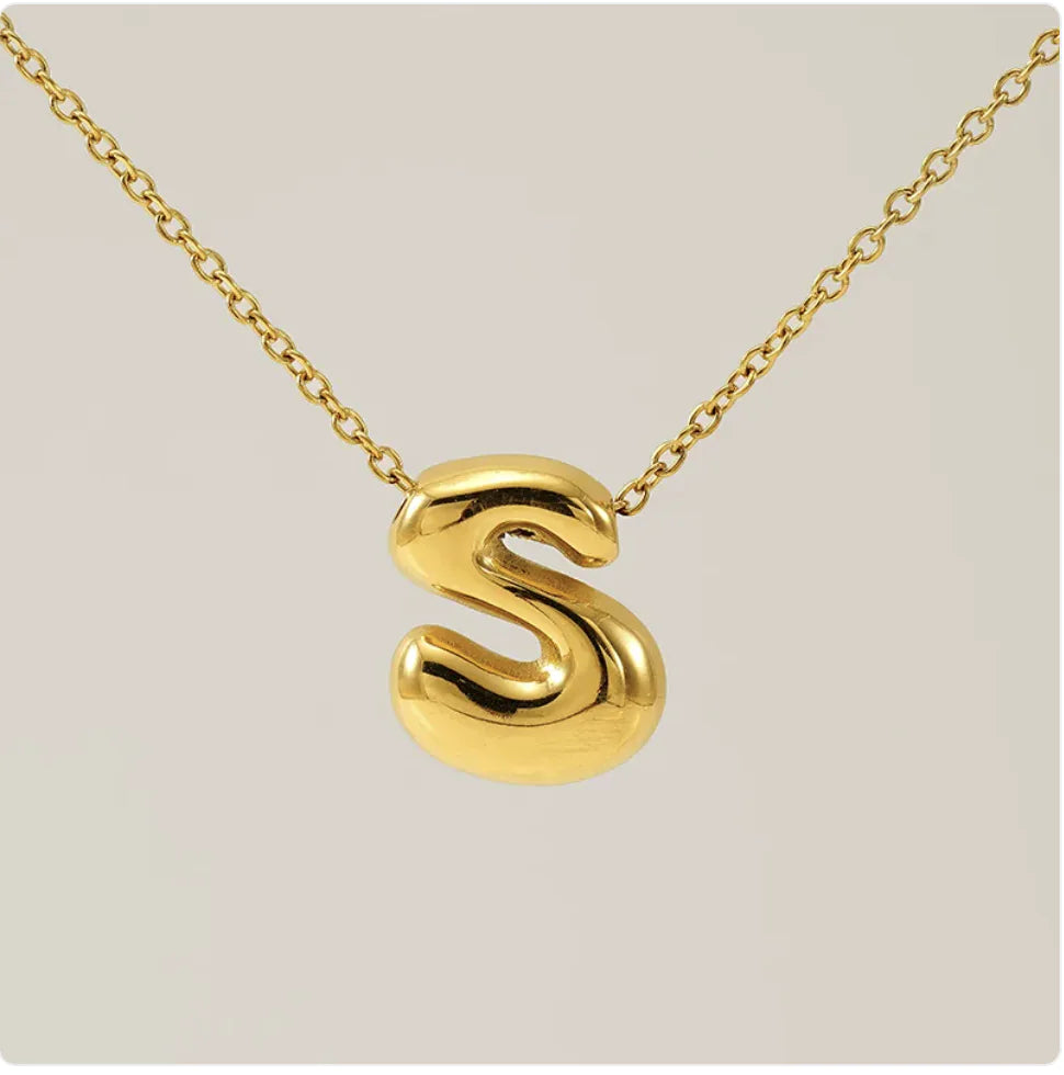 Women's Glossy Bubble Letter Pendant Necklace