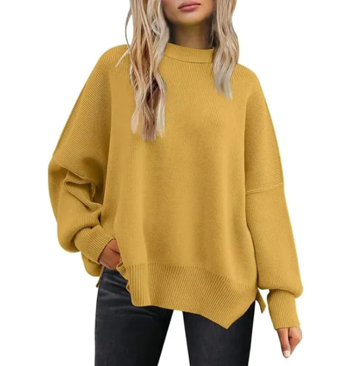 Women's Cozy Knitted Pullover with Side Slit – Chic & Comfortable