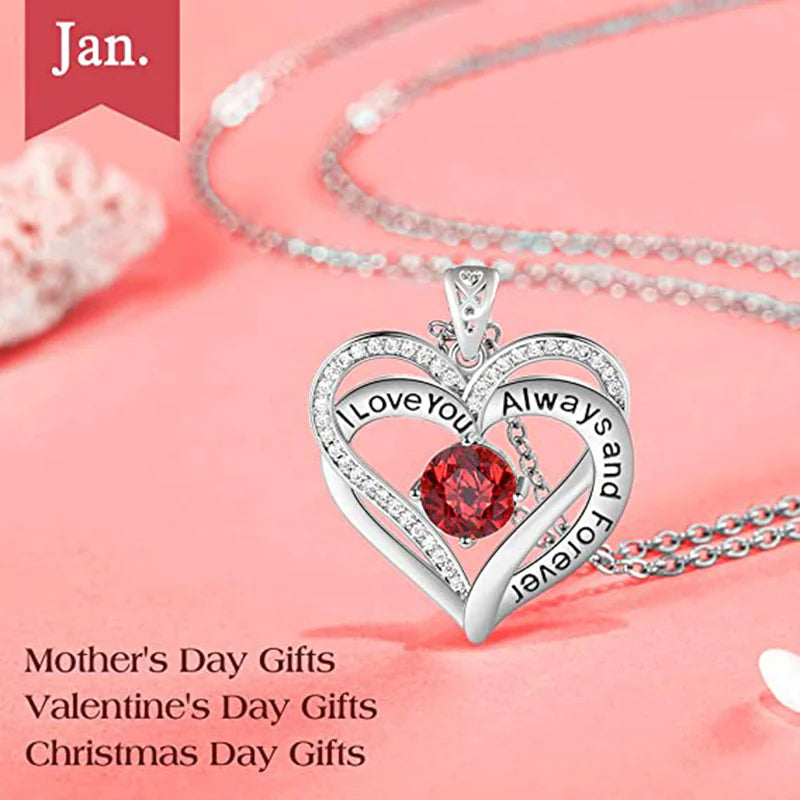 Crystal Heart Birthstone Necklace