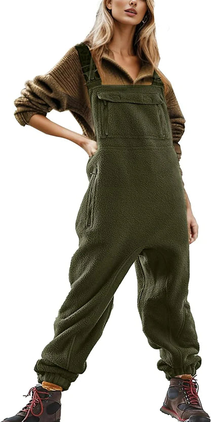 Women's Solid Color Jumpsuit with Adjustable Shoulder Straps and Pockets